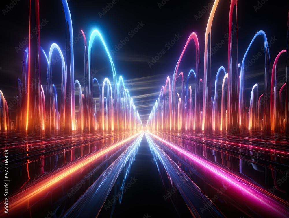 Colorful neon lines going up in a 3D render abstract background. Laser rays on virtual reality wallpaper. Colorful neon lines going up in a 3D render abstract background. Laser rays on virtual reality wallpaper.
