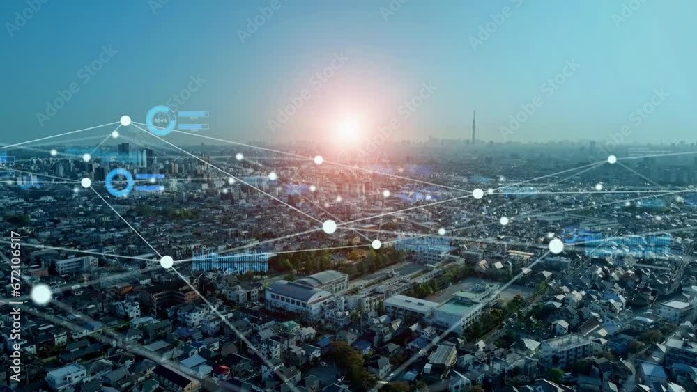 Smart city and communication network concept. 5G. LPWA (Low Power Wide Area). Wireless communication.