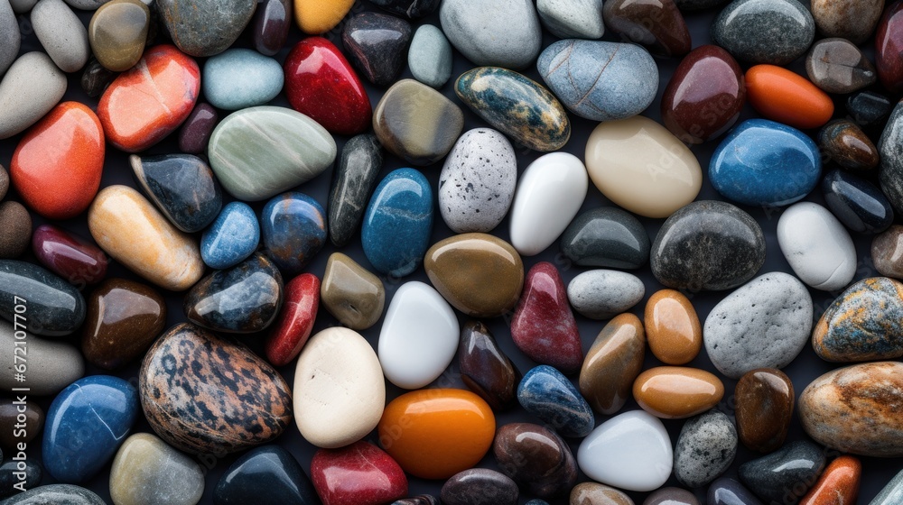 Top view of colorful pebbles on the beach during sunset. Top view of colorful pebbles on the beach during sunset.