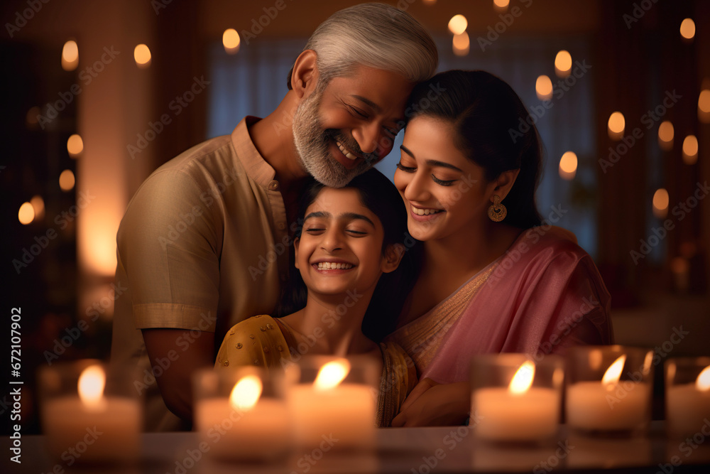 Indian ethnic senior man embracing his close relatives on the occasion of Diwali festival Indian ethnic senior man embracing his close relatives on the occasion of Diwali festival