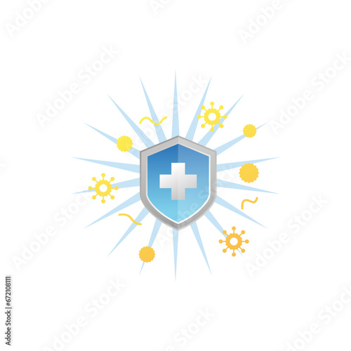 Antibacterial formula shield vector isolated sign for antiseptic cosmetics and medical pharmaceutical products