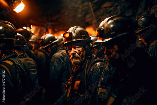 Group of miners risking their lives extracting minerals inside a mine