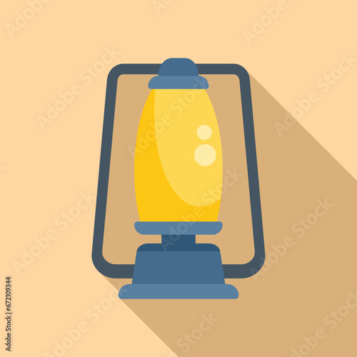 Hiking or camping kerosene lamp icon flat vector. Handle miner light. Power oil lamp