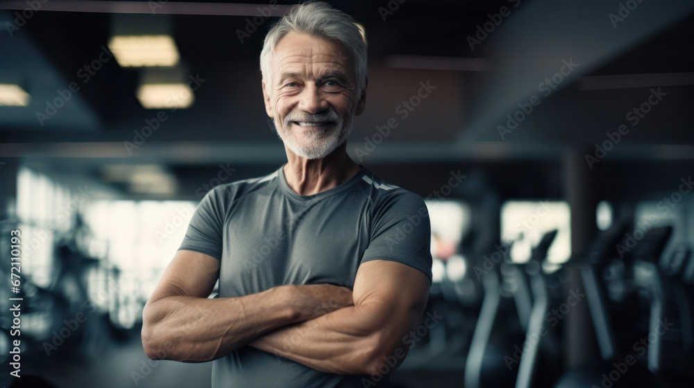 Senior man in gym working out with weights. Senior man in gym working out with weights.