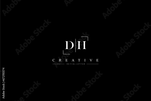 minimalist DH initial logo with simple vertical stroke line in black 110323