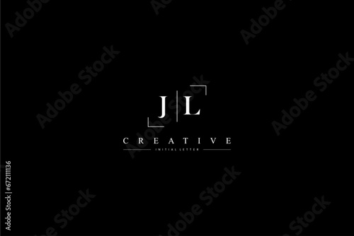 minimalist JL initial logo with simple vertical stroke line in black 110323
