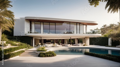 Opulent Modern Villa  Luxurious Exterior and Contemporary Architecture from a Stunning Vantage Point
