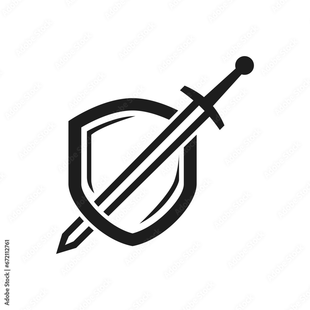 Shield and sword logo on a white background Shield and sword logo on a white background