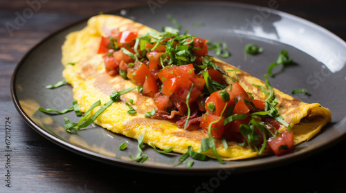 Omelette with bacon and tomato salsa.