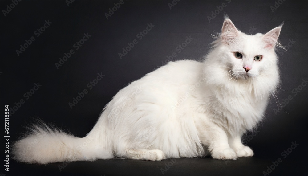 White cat on a black background