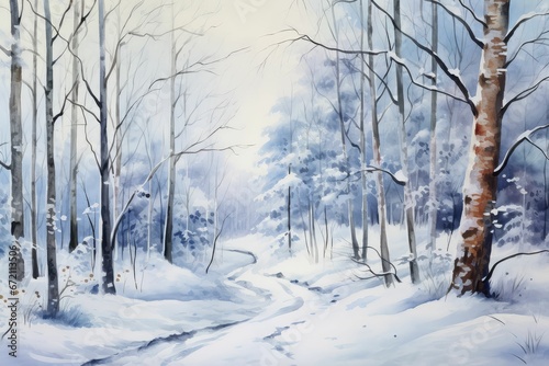 watercolor winter forest background © JR BEE