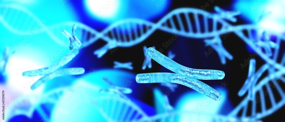 X chromosome on a blurred background, human genome, scientific abstraction, 3D rendering X chromosome on a blurred background, human genome, scientific abstraction, 3D rendering
