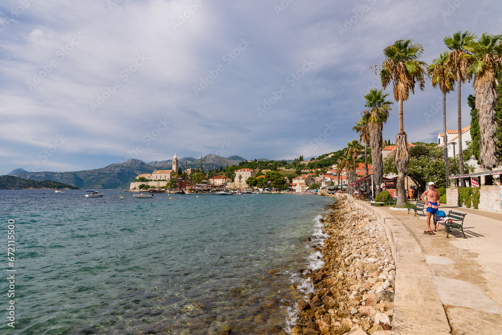 Lopud, Croatia - August 09, 2023: Village in Lopud island, Croatia. The Elaphiti Islands is a small archipelago consisting of several islands stretching northwest of Dubrovnik
