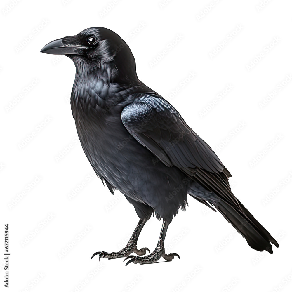 Fototapeta premium Full view of Crow/blackbird isolated on white background