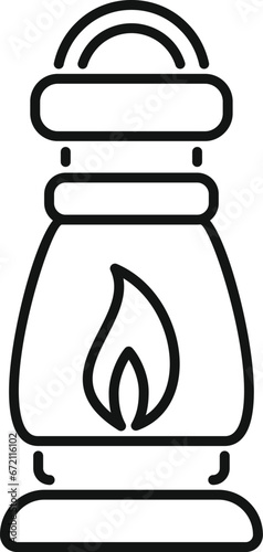 Kerosene lamp burning flame icon outline vector. Tank oil lamp. Fuel energy heater