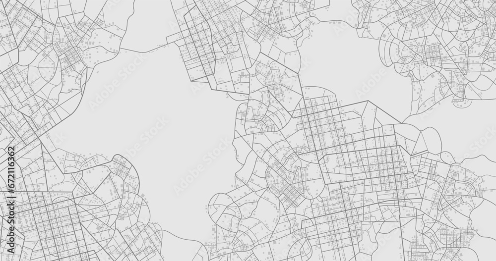Fototapeta premium Gray city area, background map, streets. Skyline urban panorama. Cartography illustration. Abstract transportation background, street map. Widescreen proportion, digital design street map. Vector