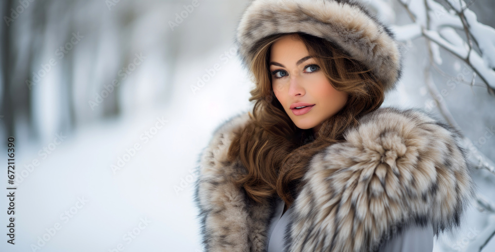 portrait of a woman in a fur coat, hat portrait of a woman in a fur coat, hat