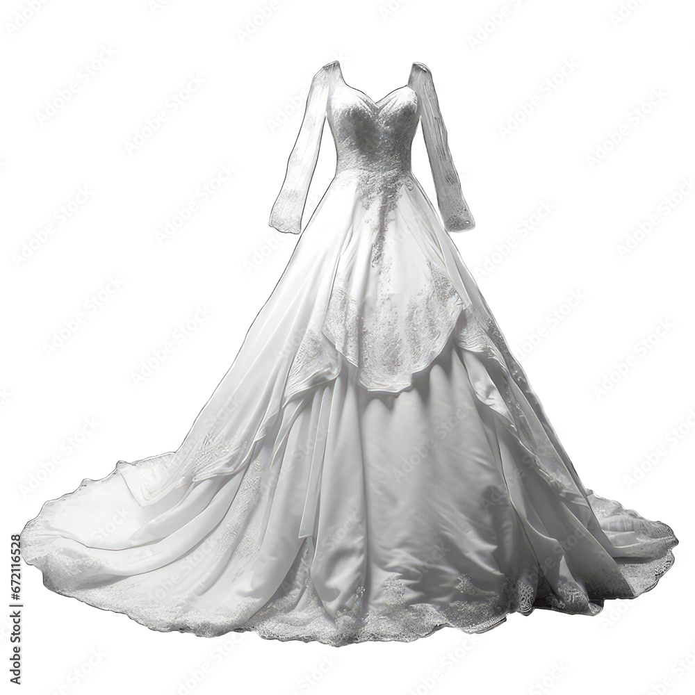 Modern white Wedding dress with sleeve for bride isolated on white Modern white Wedding dress with sleeve for bride isolated on white