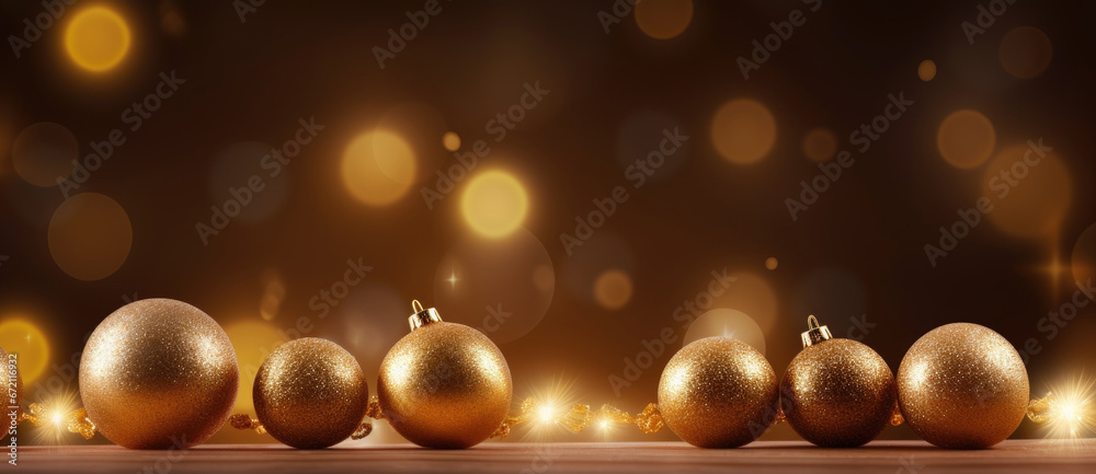 Christmas decoration background with golden balls and Christmas lights