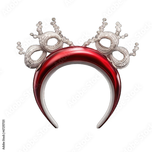 Christmas hairband with reindeer horn and red ribbon isolated on white