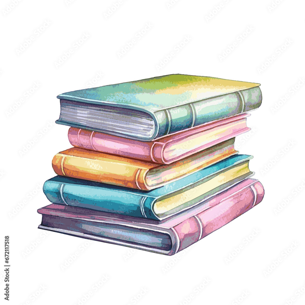 Stack of books watercolor art paint on white for card decor Stack of books watercolor art paint on white for card decor