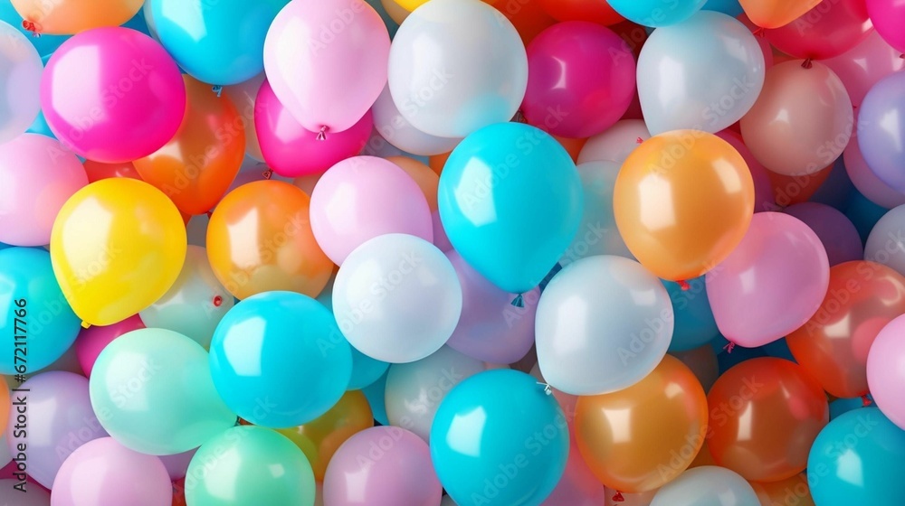 Colorful party balloons background texture, AI-generated.