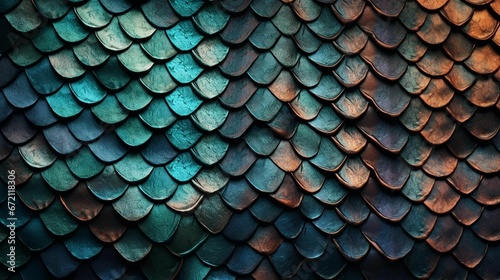 AI generated illustration of blue and orange reflections on dragon scales background photo