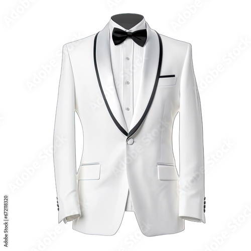 Formal black and white suit and bow tie for groom in wedding or events isolated on white background