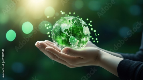 Green planet in the hands of children. save the earth, Saving environment, and environmentally sustainable. Concept of the Environment World Earth Day