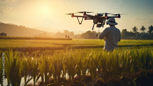 Farmers who utilize technology in agriculture, such as smart farming technology, drones, and other advanced tools, to enhance productivity © panadda