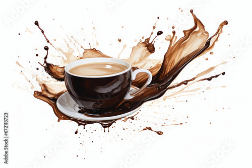 Photo of a dynamic depiction of coffee splashing out of a cup