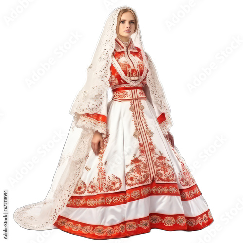 Russian Traditional Wedding dress for bride isolated on white