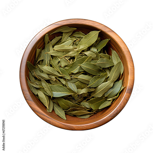 Dried Bay Leaves in a Bowl Isolated on Transparent or White Background, PNG