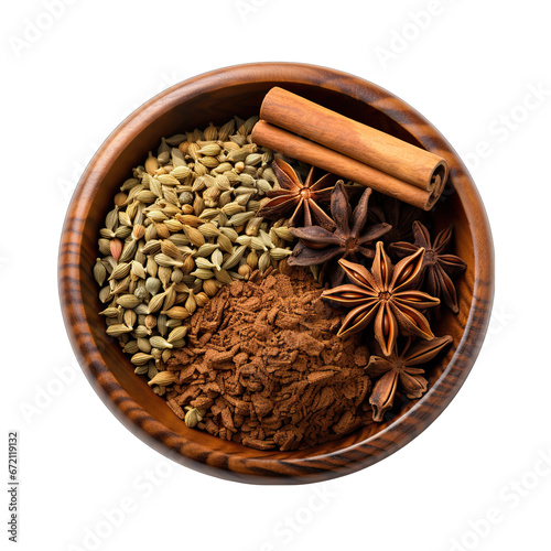 Top View of Garam Masala Bowl Isolated on Transparent or White Background, PNG