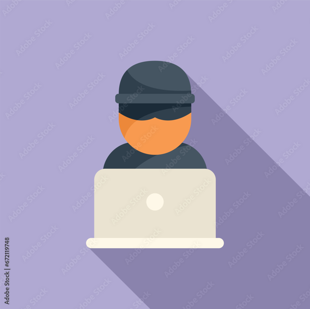 Anonymous laptop user icon flat vector. Mark person. Avatar face profile