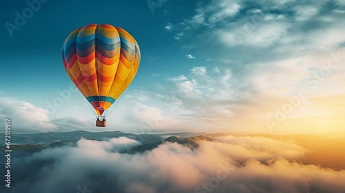AI generated illustration of a vibrant hot air balloon gliding through the sky