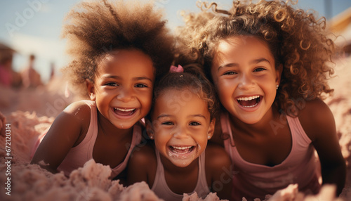 Close up portrait of a group of african american girls on the beach photo