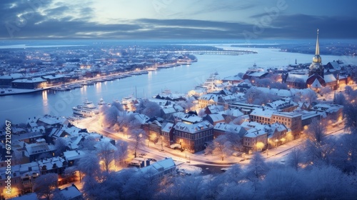christmas winter city from above