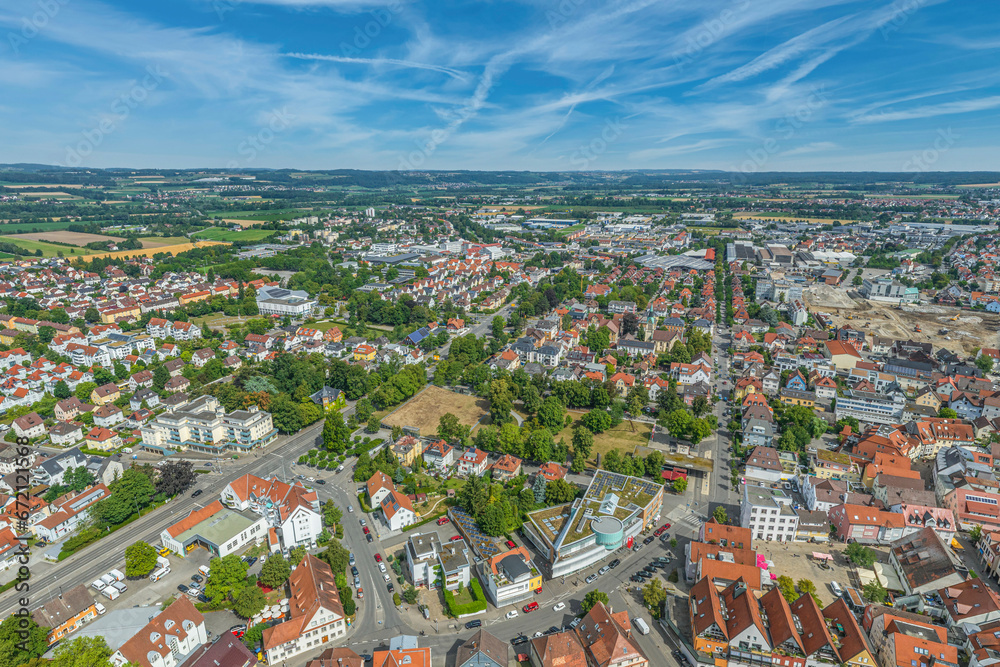 Die oberschwäbische Hochschulstadt Weingarten im Luftbild, Blick über den Stadtgarten auf die nördlichen Stadtteile