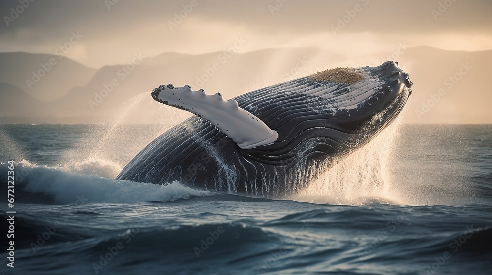 AI-generated illustration of a majestic whale breaching the ocean ...