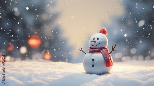 Christmas snow man standing on snow. Created with Ai © Design Dockyard