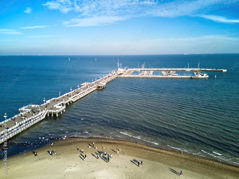 Aerial landscape of Sopot city at Baltic sea in autumn, Poland.