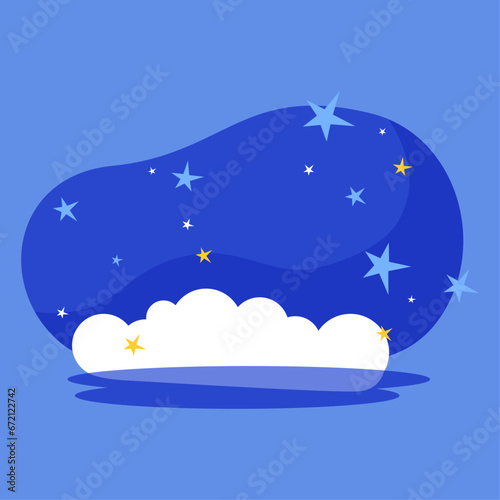 Vector fluffy clouds night scene with stars