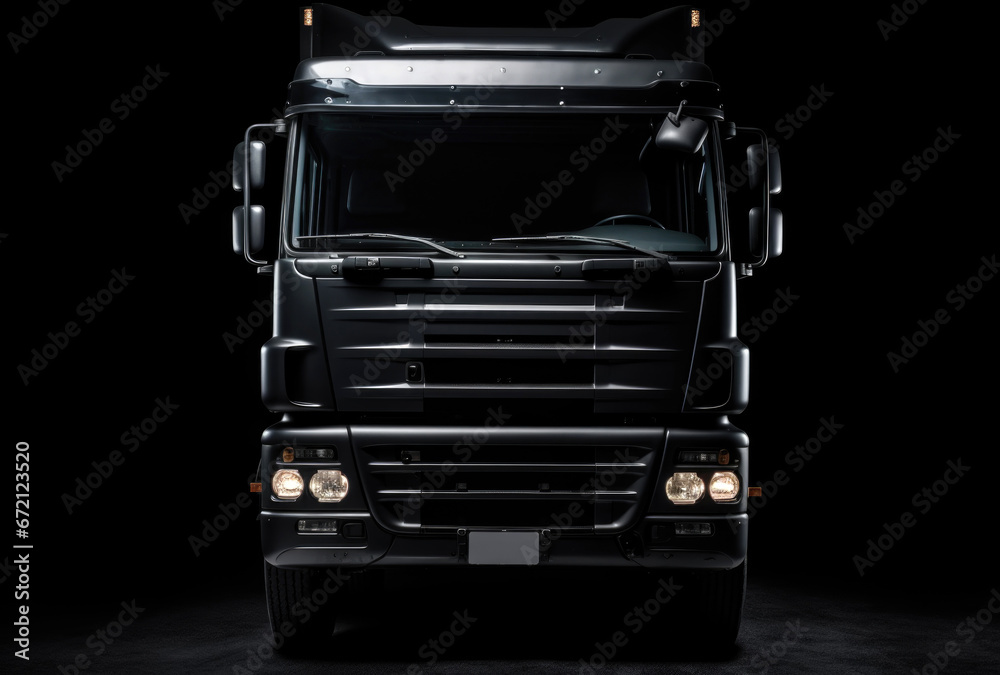 Front view of a truck on a black background - obrazy, fototapety, plakaty 