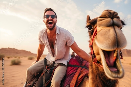 person riding camel in the desert © Denis