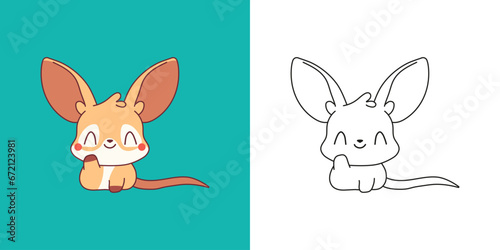 Kawaii Baby Kangaroo for Coloring Page and Illustration. Adorable Clip Art Baby Marsupial Animal. Cute Vector Illustration of a Kawaii Baby Animal for Stickers, Prints for Clothes, Baby Shower