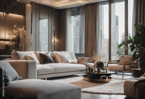 Luxury minimalist home interior design of modern living room in villa © ArtisticLens