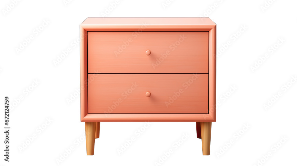 Peach Bedside Table with Drawers Isolated on Transparent or White Background, PNG Peach Bedside Table with Drawers Isolated on Transparent or White Background, PNG