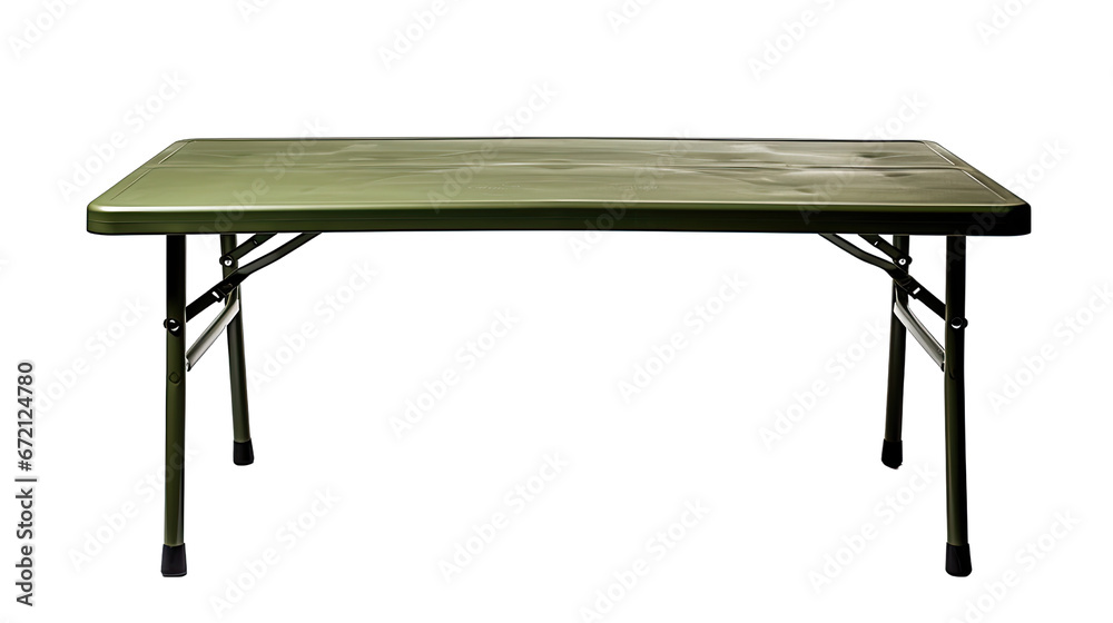 Olive Drab Military Folding Table Isolated on Transparent or White Background, PNG