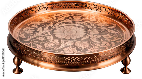 Copper Tray Table Isolated on Transparent or White Background, PNG